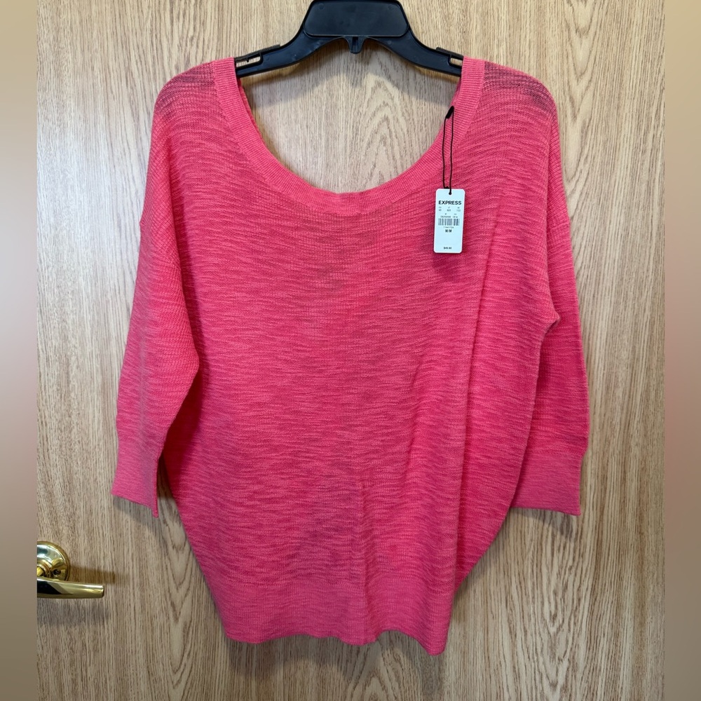 New Express Coral Pink Cotton Blend Twist Back Knit Blouse Top